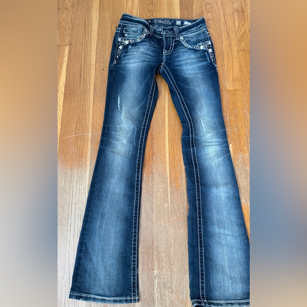 Miss Me Blue Flare Jeans with Distressed Accents